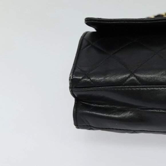 CHANEL Matelasse Chain Shoulder Bag Lamb Skin Black Gold CC Auth PP673 - Picture 10 of 14